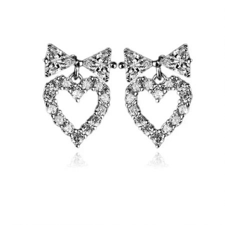 Boucles d'Oreilles Coeur Noeud Argent