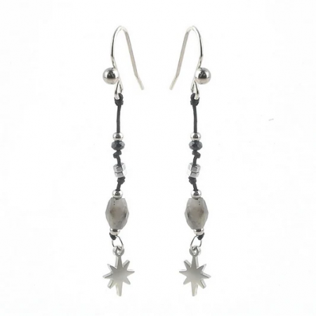 Boucles d’Oreilles Etoile Tombantes Pierre Labradorite