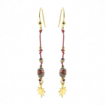 Boucles d’Oreilles Etoile Tombantes Pierre Rhodonite