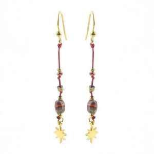 Boucles d’Oreilles Etoile Tombantes Pierre Rhodonite