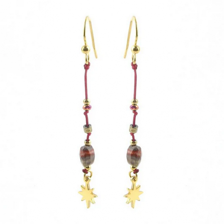 Boucles d’Oreilles Etoile Tombantes Pierre Rhodonite