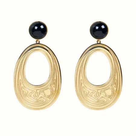 Boucles d'Oreilles Pendantes Agate Noir