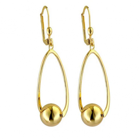 Boucles d’Oreilles Pendantes Goutte et Boule Plaqué or