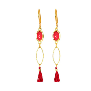 Boucles d’Oreilles Pompon & Gemme Rouge