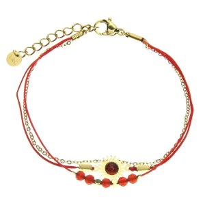 Bracelet Acier 3 Rangs Pierre Agate Rouge