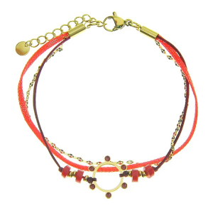 Bracelet Acier 3 Rangs Soleil Pierre Naturelle Agate Rouge