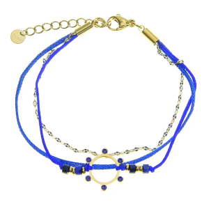 Bracelet Acier 3 Rangs Soleil Pierre Naturelle Lapis Lazuli