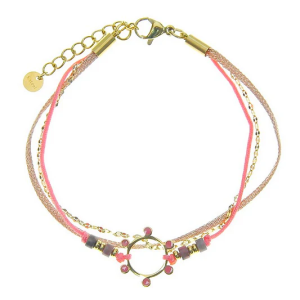 Bracelet Acier 3 Rangs Soleil Pierre Naturelle Rhodonite