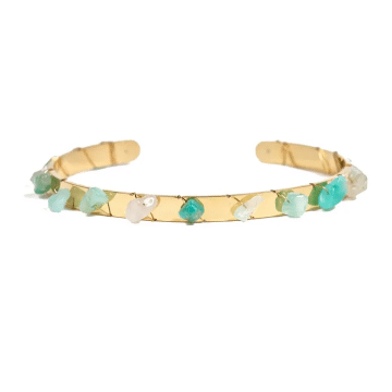 Bracelet Jonc Amazonite Naturelle Acier Doré