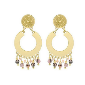 Créoles Bohèmes Acier Doré Agate Rouge