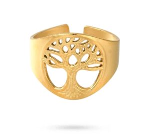 Bague Femme Arbre de Vie – Acier Inoxydable Doré