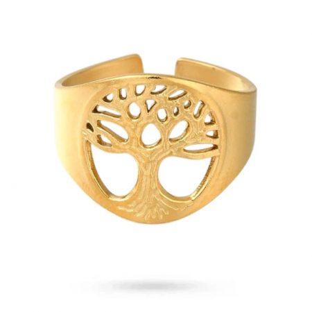 Bague Femme Arbre de Vie – Acier Inoxydable Doré