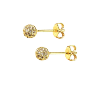 Boucles d’Oreilles Boule Zirconiums – Plaqué Or