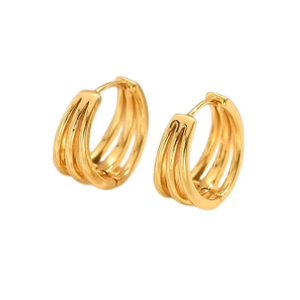 Boucles d’Oreilles Créoles 3 Rangs – Plaqué Or