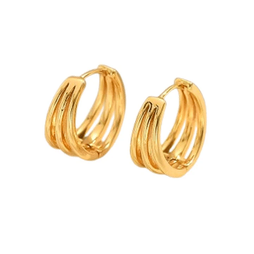 Boucles d’Oreilles Créoles 3 Rangs – Plaqué Or