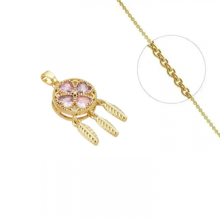 Collier Attrape-Rêves Plaqué Or & Zirconiums Roses