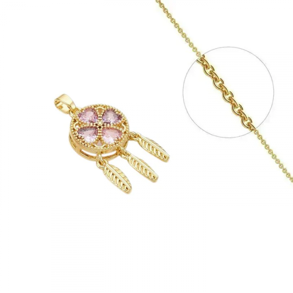 Collier Attrape-Rêves Plaqué Or & Zirconiums Roses