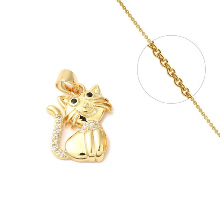 Collier Chat Plaqué Or & Diamant CZ