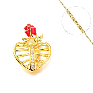 Collier Coeur Fleur Zircon Cubique Plaqué Or 18K