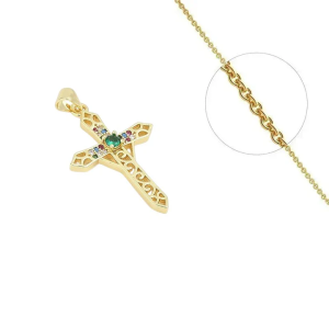 Collier Croix Colorée – Zirconiums & Plaqué Or