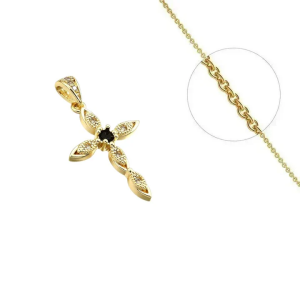 Collier Croix Éclat Noir & Blanc – Plaqué Or