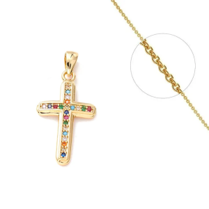 Collier Croix Multicolore Plaqué Or & Zirconiums Sertis