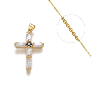 Collier Croix Plaqué Or & Diamants CZ