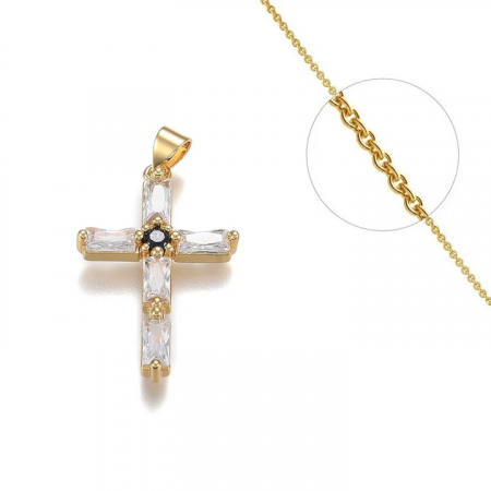 Collier Croix Plaqué Or & Diamants CZ