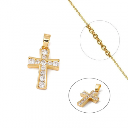 Collier Croix Zirconiums Sertis Plaqué Or