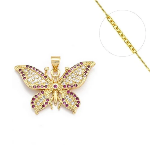 Collier Papillon Zircon Cubique Plaqué Or 18K