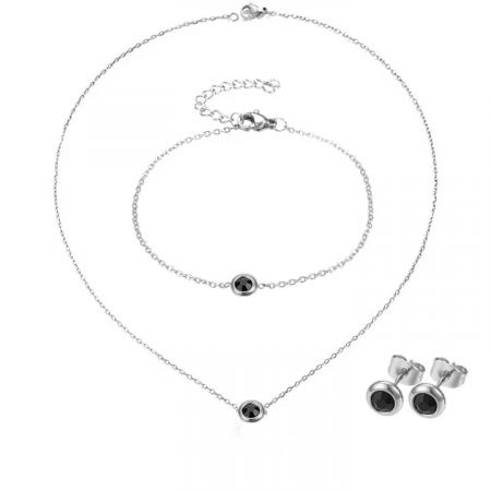 Parure Femme Zirconium Noir – Acier Inoxydable Argenté