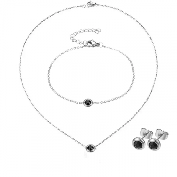 Parure Femme Zirconium Noir – Acier Inoxydable Argenté