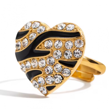 Bague Coeur Cristal Blanc Plaqué Or 18K