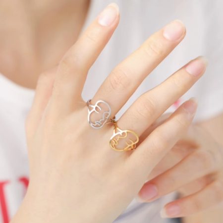 Bague Femme Visage Abstrait Acier Argenté