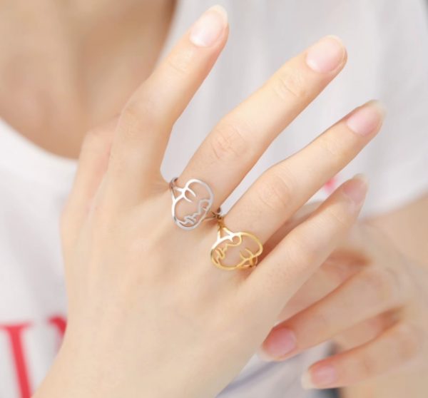 Bague Femme Visage Abstrait Acier Argenté
