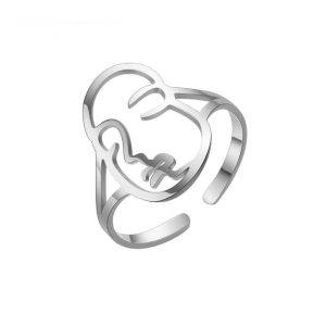 Bague Femme Visage Abstrait Acier Argenté