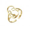 Bague Femme Visage Abstrait Acier Doré