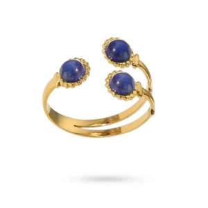 Bague Lapis-Lazuli en Acier Inoxydable Doré