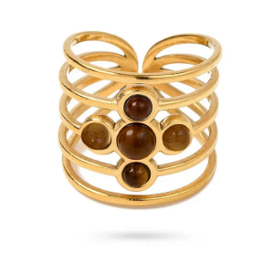 Bague Œil de Tigre en Acier Inoxydable Doré