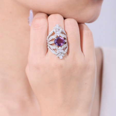 Bague Royale Améthyste & Zircons en Argent 925
