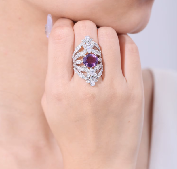 Bague Royale Améthyste & Zircons en Argent 925 Bague Royale Améthyste & Zircons en Argent 925