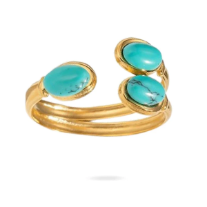 Bague Turquoise en Acier Inoxydable Doré