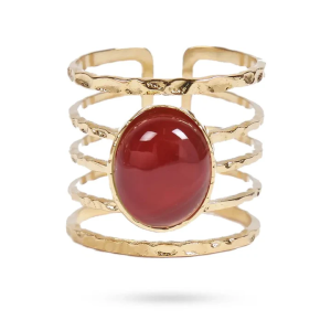 Bague acier inoxydable Pierre naturelle Agate rouge