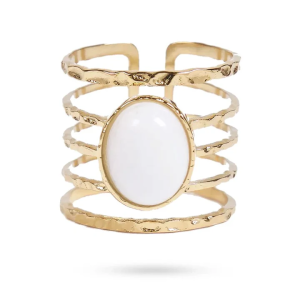 Bague acier inoxydable Pierre naturelle Onyx blanc