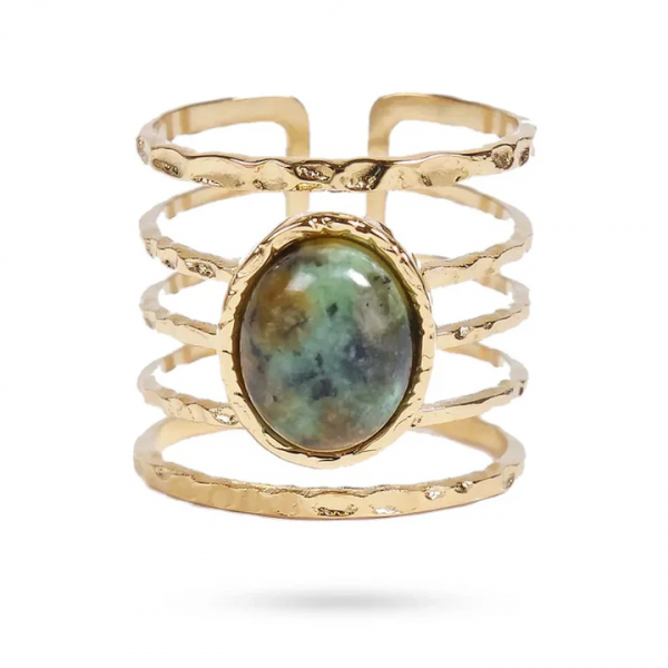 Bague acier inoxydable Pierre naturelle Turquoise d’Afrique