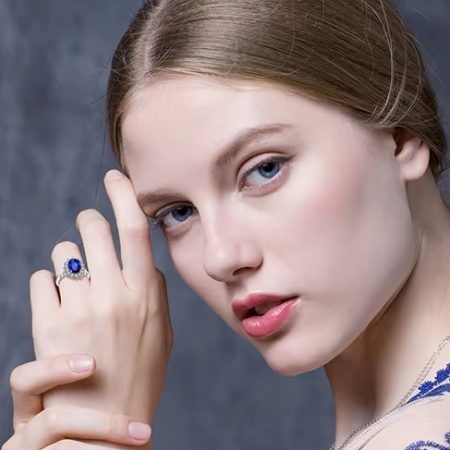Bague femme Argent 925 et Saphir bleu ovale