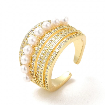 Bague femme réglable diamants CZ & perles synthétiques