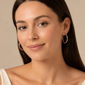 Boucles d’Oreilles Créoles 2,5 cm Plaqué Or portées par une femme