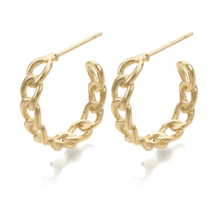 Boucles d’Oreilles Femme Demi-Créoles Chaîne Plaqué Or
