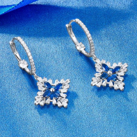 Boucles d’Oreilles Pendantes Argent 925 Spinelle Bleue